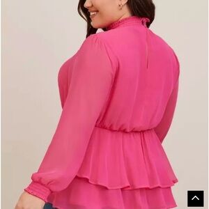 NWOT Torrid Crinkle Chiffon Smock Neck Ruffle Tiered Top